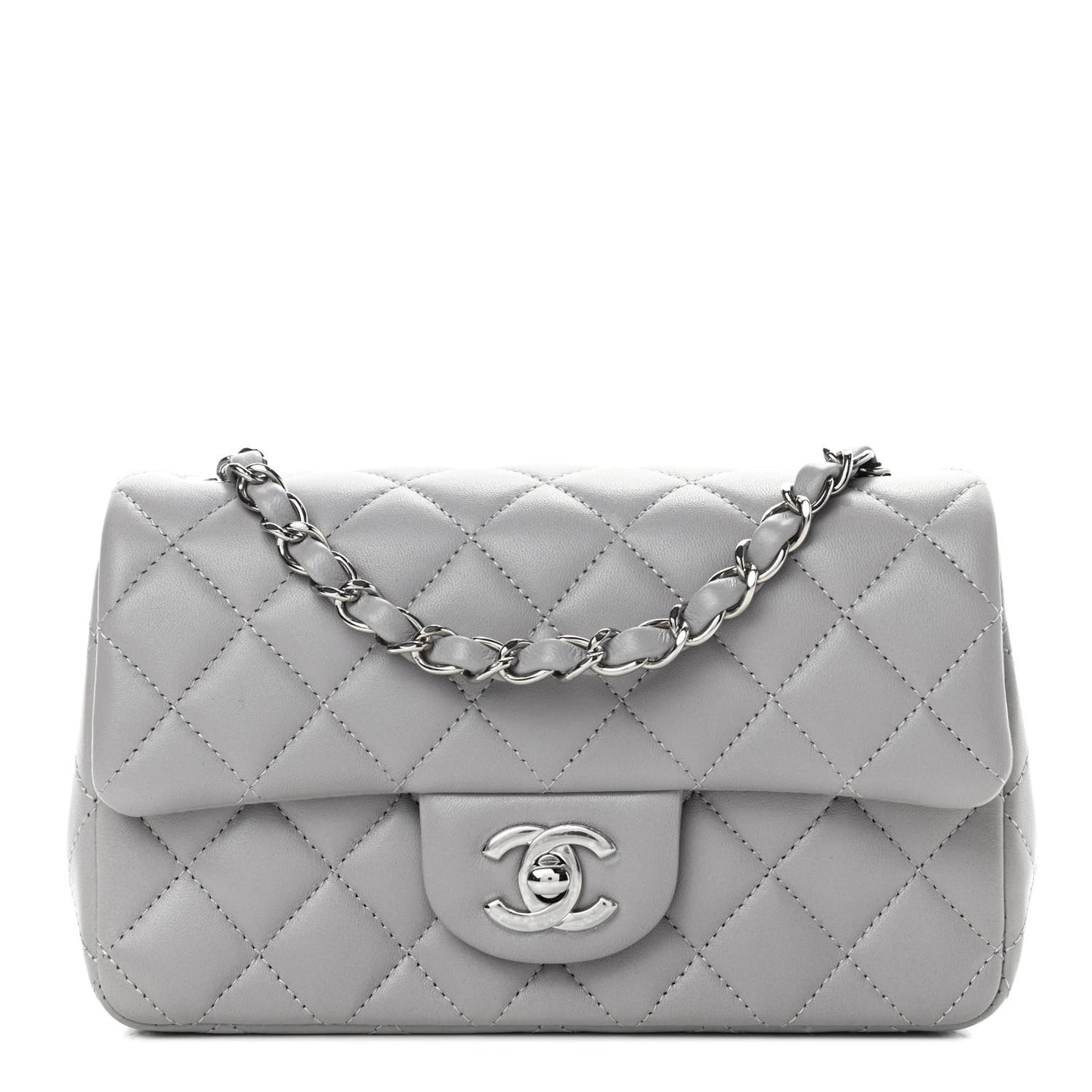 Lambskin Quilted Mini Rectangular Flap Grey
