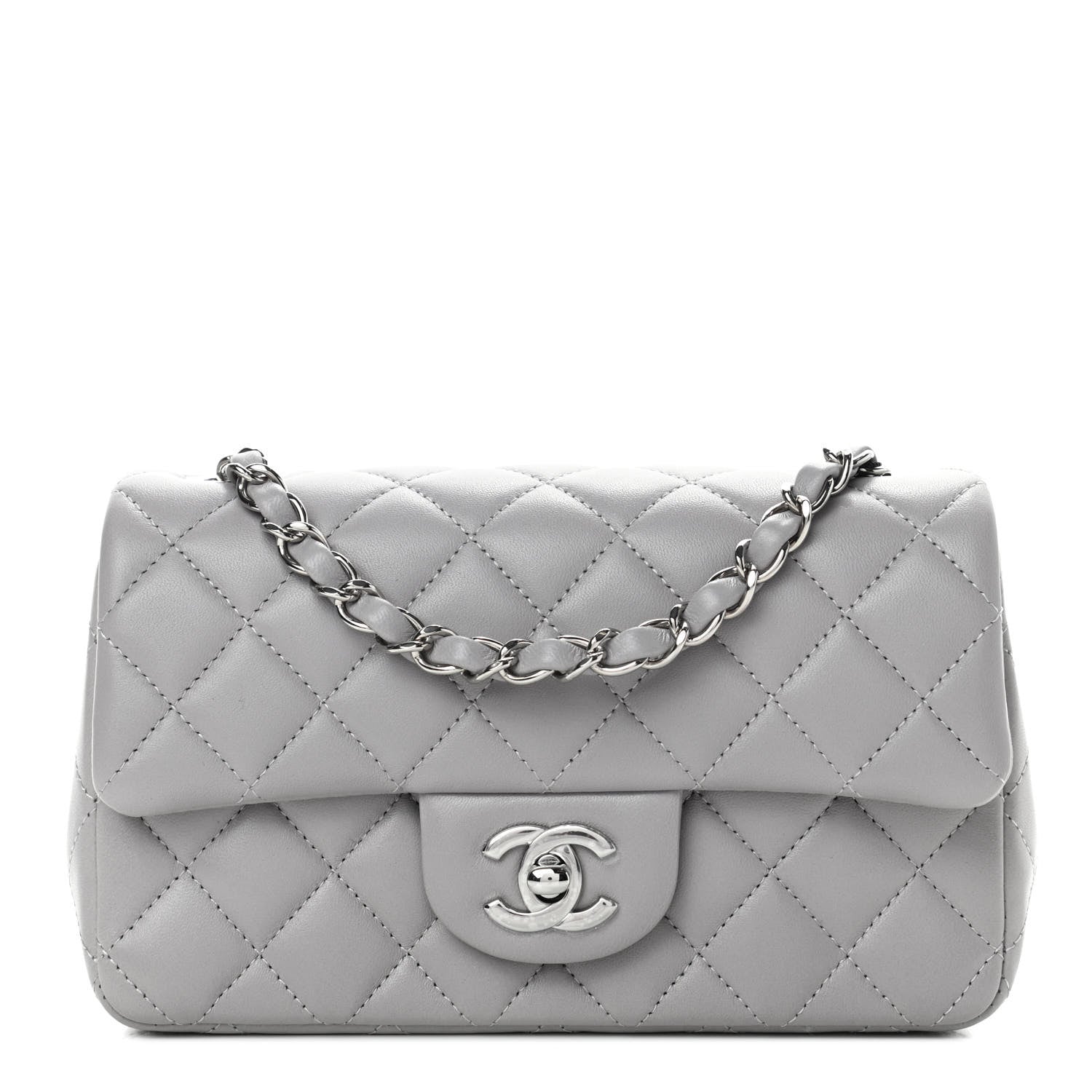 Chanel Lambskin Quilted Mini Rectangular Flap Grey 1 of 12