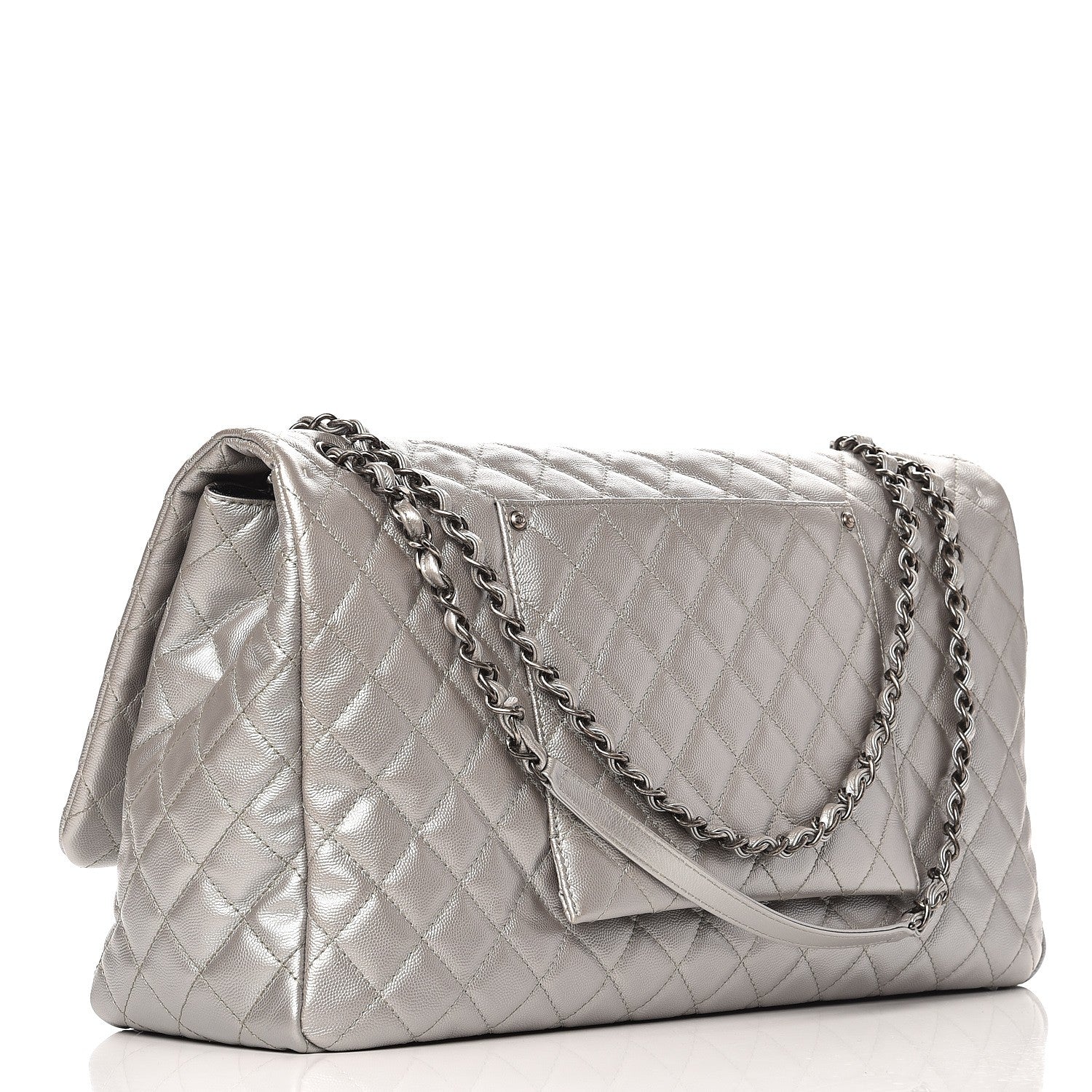 Chanel Metallic Caviar Quilted XXL Travel Flap Bag Silver 3 of 7