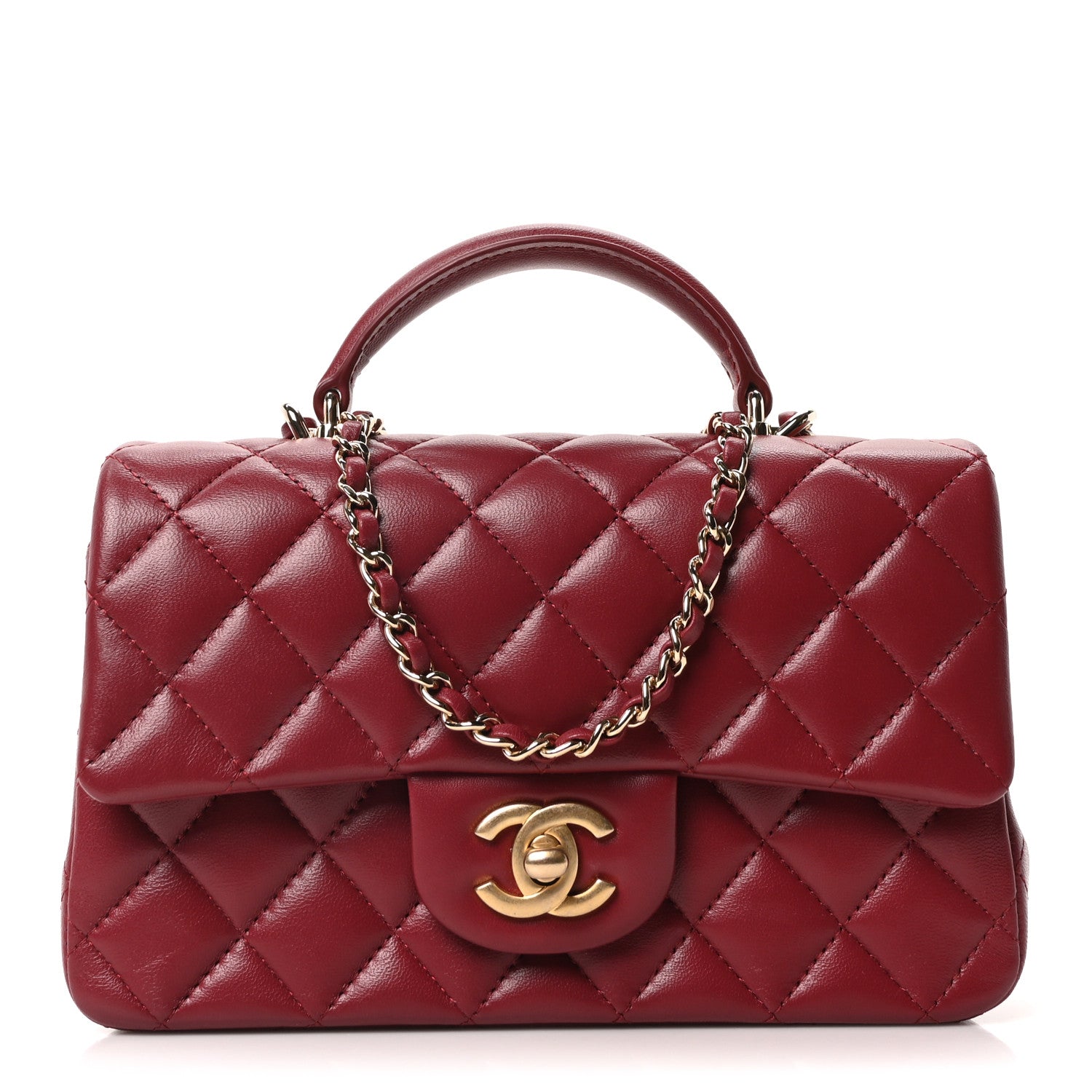 Chanel Lambskin Quilted Mini Top Handle Rectangular Flap Burgundy Chanel Lambskin Quilted Mini Top Handle Rectangular Flap Burgundy
