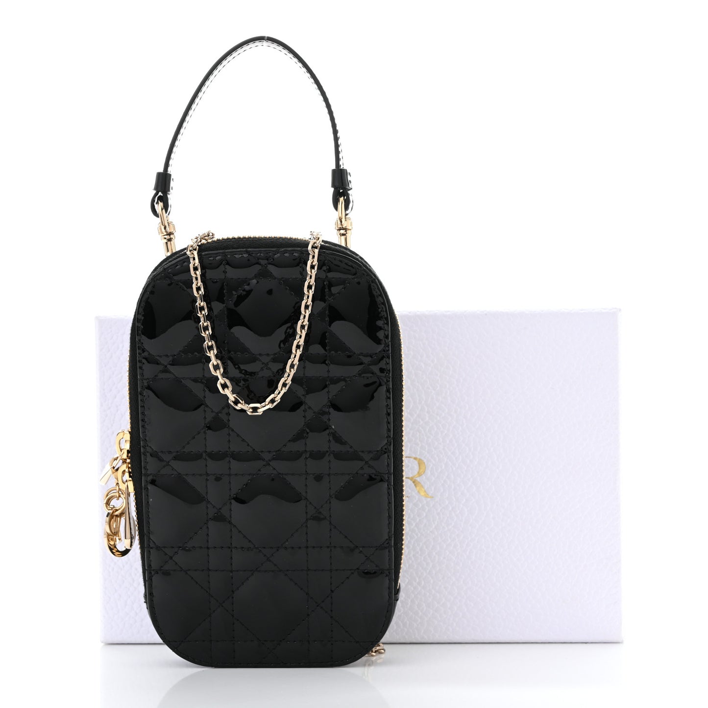 Patent Cannage Lady Dior Phone Holder Black