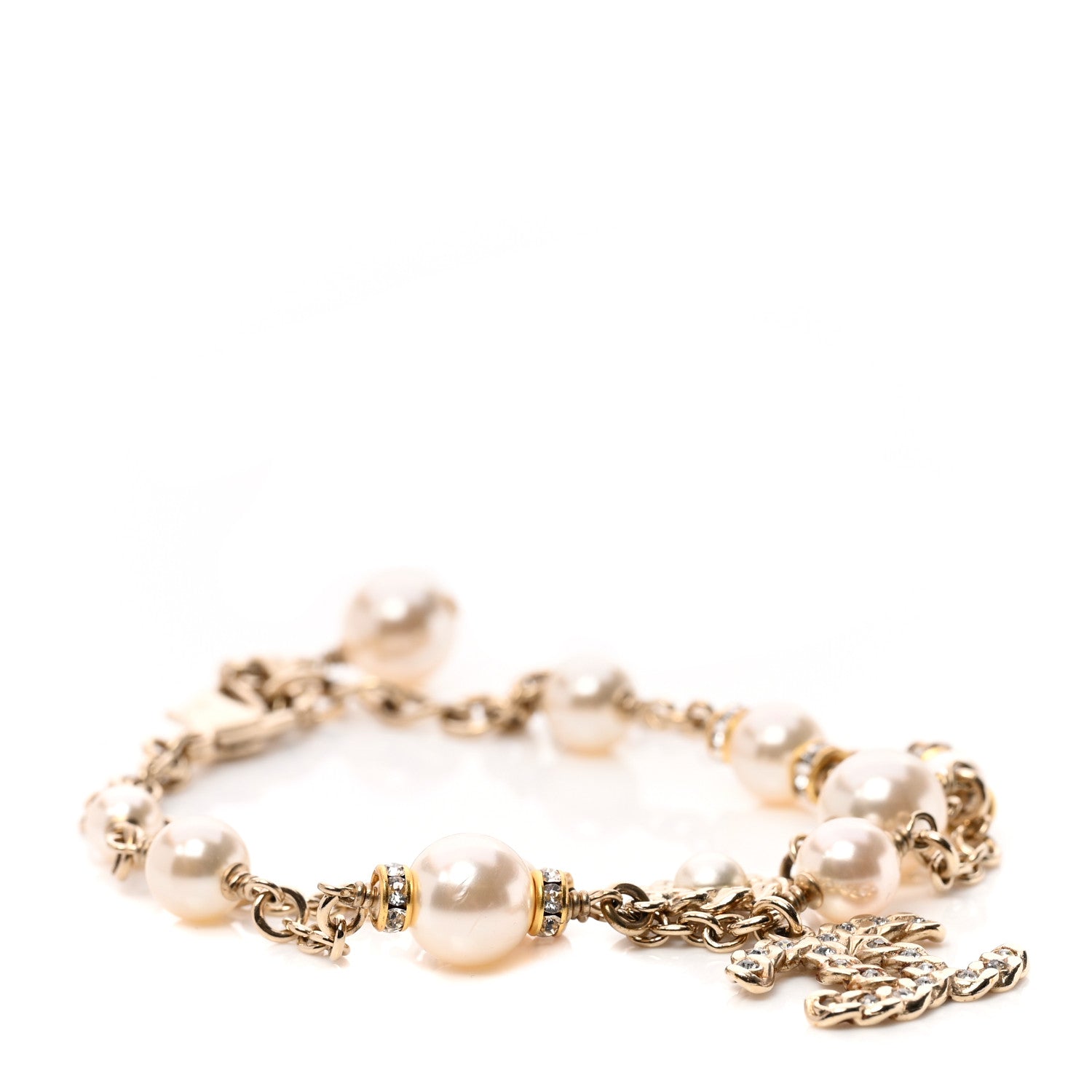 Chanel Pearl Crystal Pearls Coronation CC Bracelet Gold 1 of 4