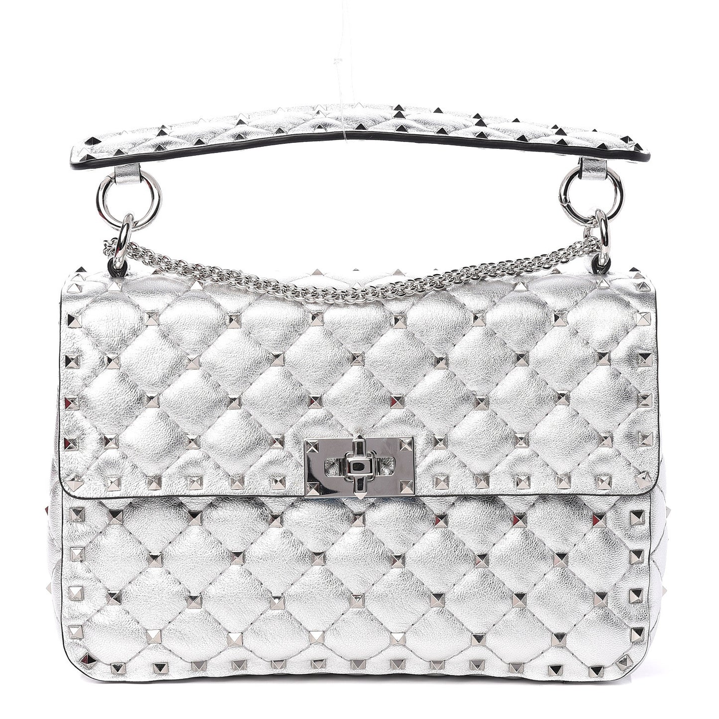 Metallic Nappa Medium Rockstud Spike Shoulder Bag Silver
