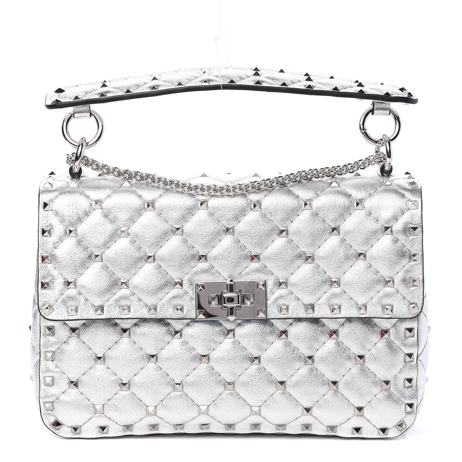 Valentino Garavani Metallic Nappa Medium Rockstud Spike Shoulder Bag Silver 1 of 11