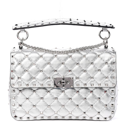 Valentino Garavani Metallic Nappa Medium Rockstud Spike Shoulder Bag Silver 1 of 11