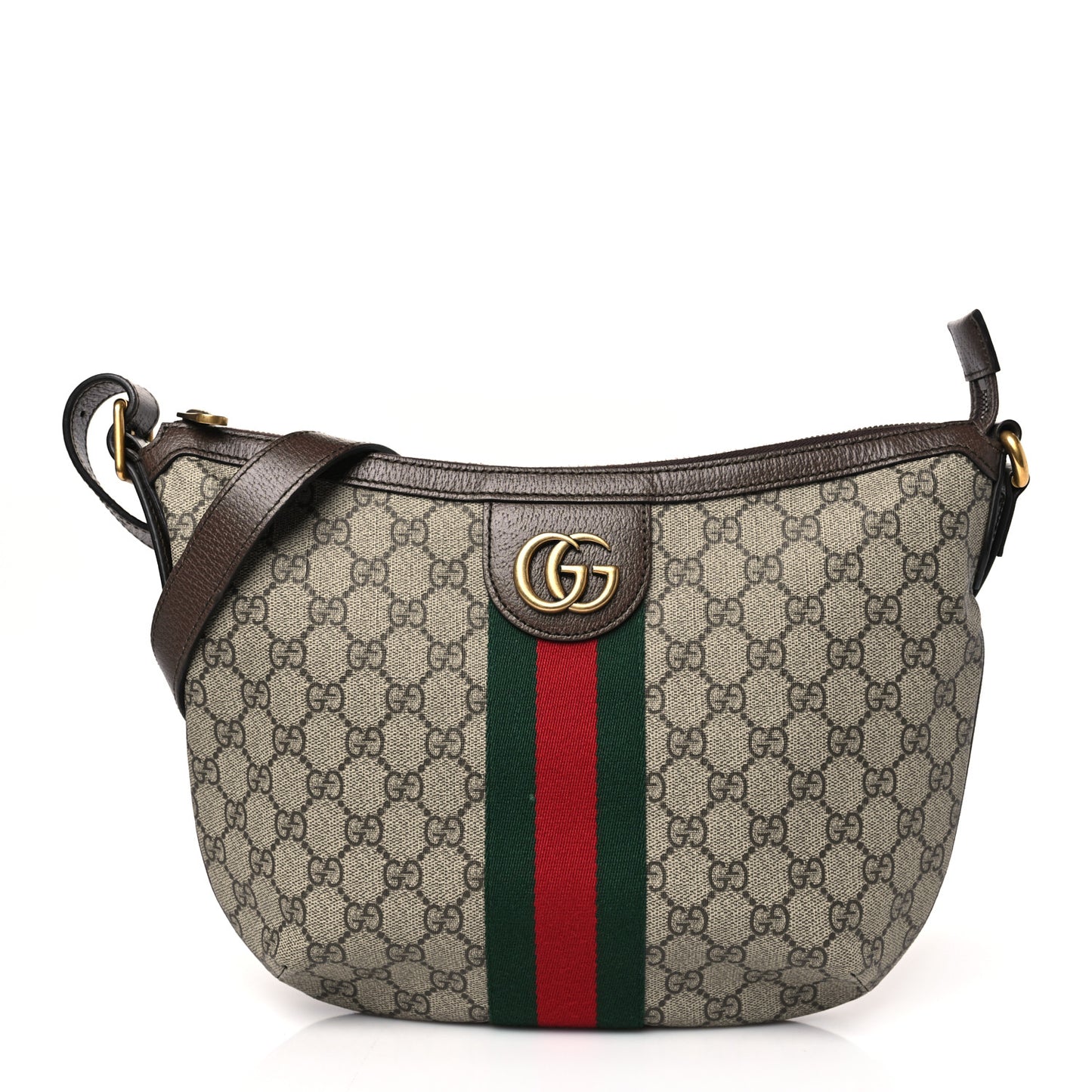 GG Supreme Monogram Web Small Ophidia Half Moon Hobo Brown