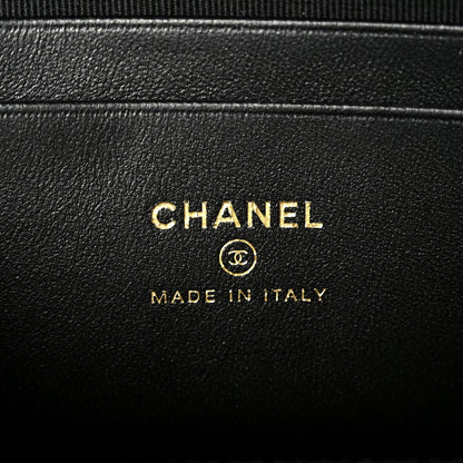 Chanel Suede Calfskin Shiny Lambskin Stitched Top Handle Slim Vanity Case With Chain Beige Black 6 of 10