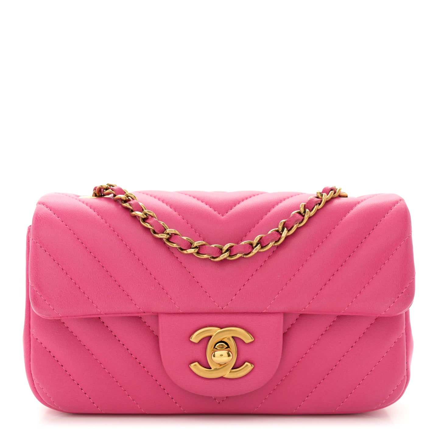 Lambskin Chevron Quilted Extra Mini Rectangular Flap Dark Pink
