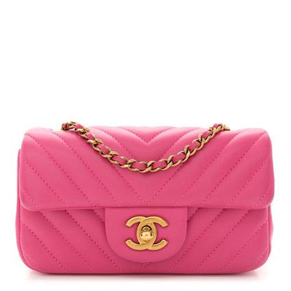 Chanel Lambskin Chevron Quilted Extra Mini Rectangular Flap Dark Pink 1 of 13