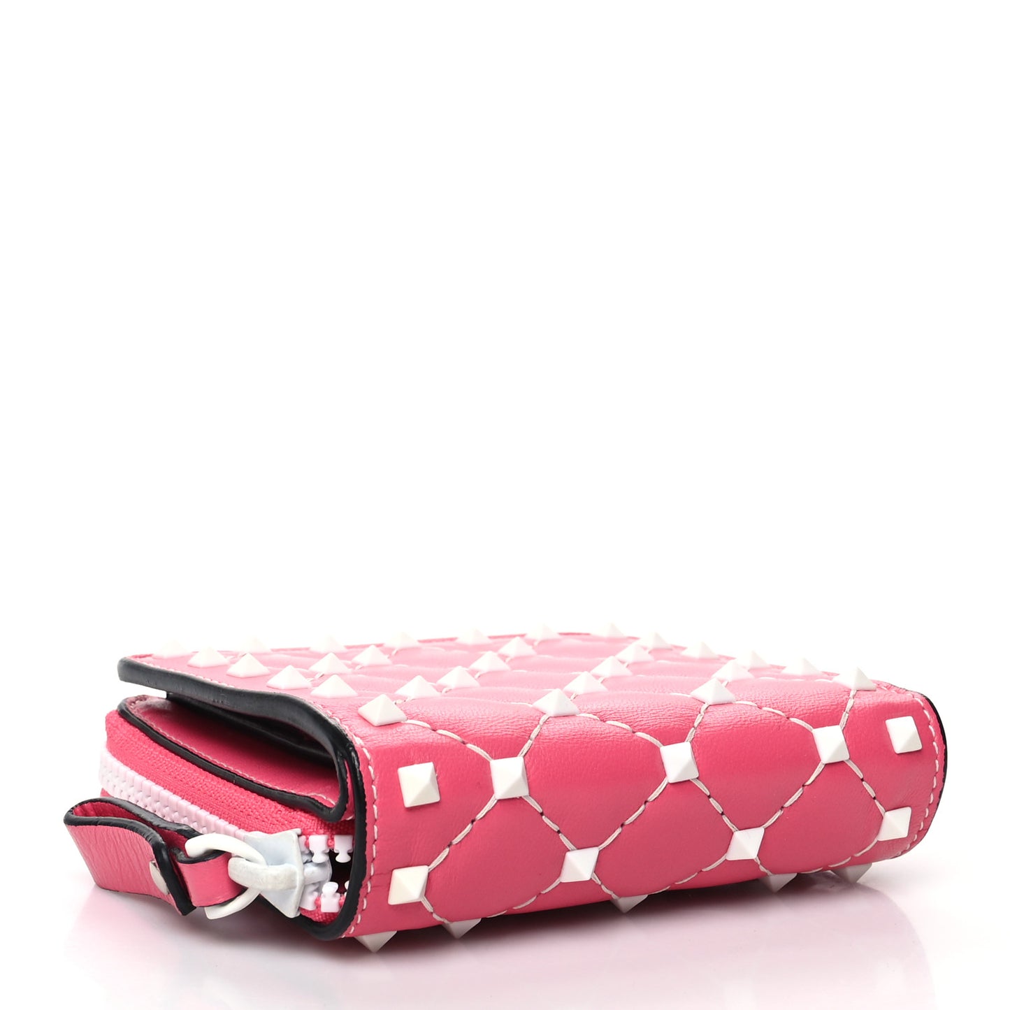Lambskin Free Rockstud Spike Compact Zip Around Wallet Shadow Pink