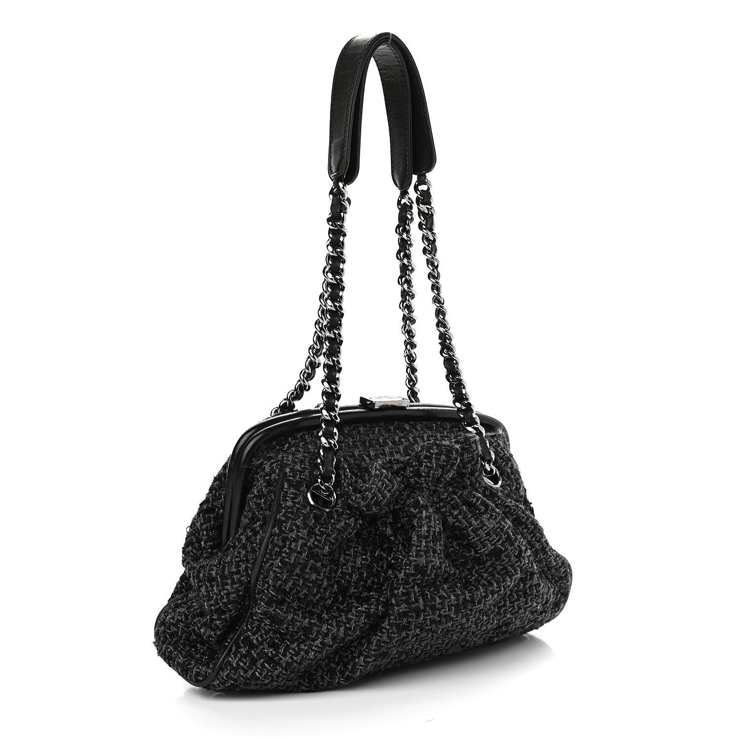Chanel Tweed Paris NY Framed Pleated Pouch Bag Grey 3 of 12
