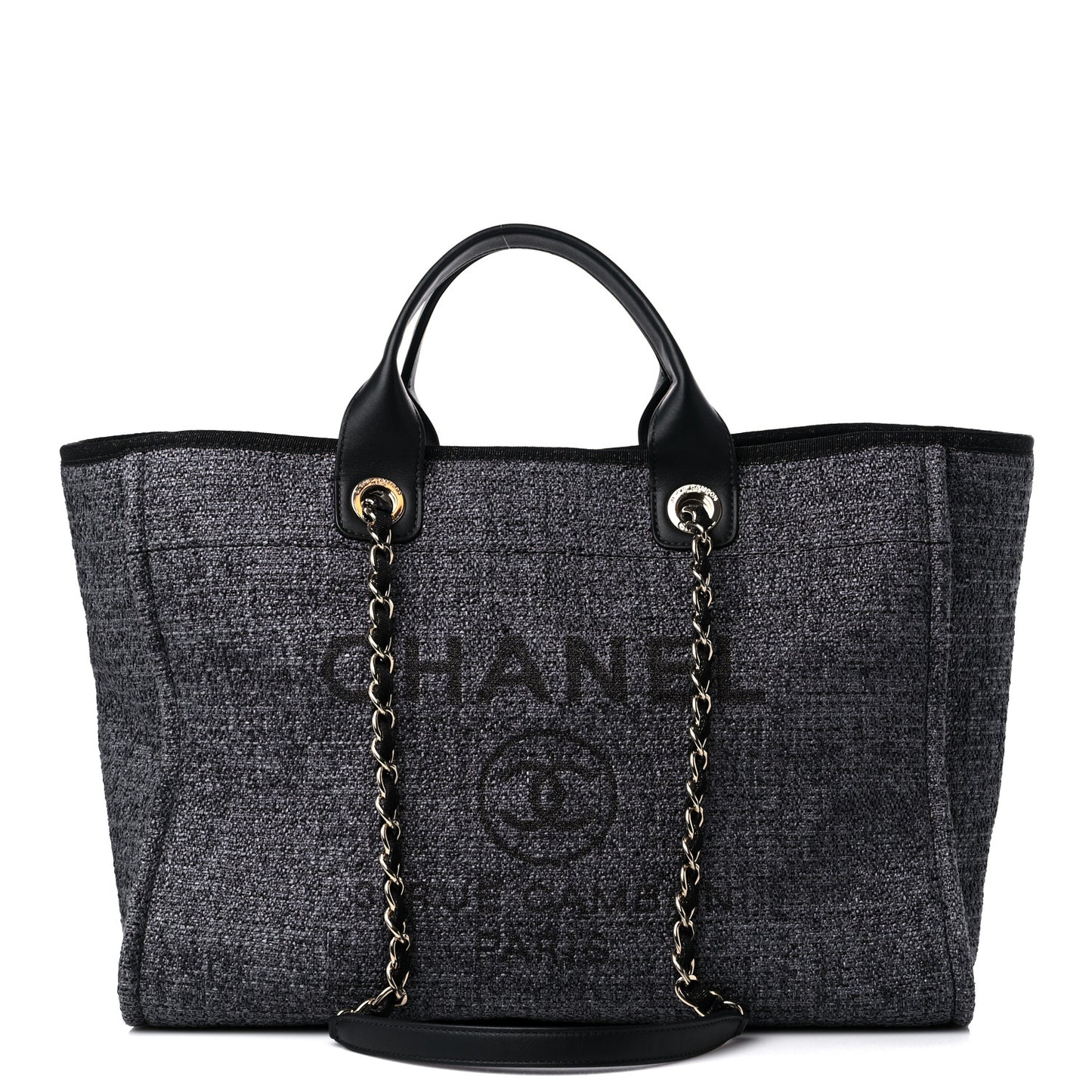 Lurex Boucle Medium Deauville Tote Black