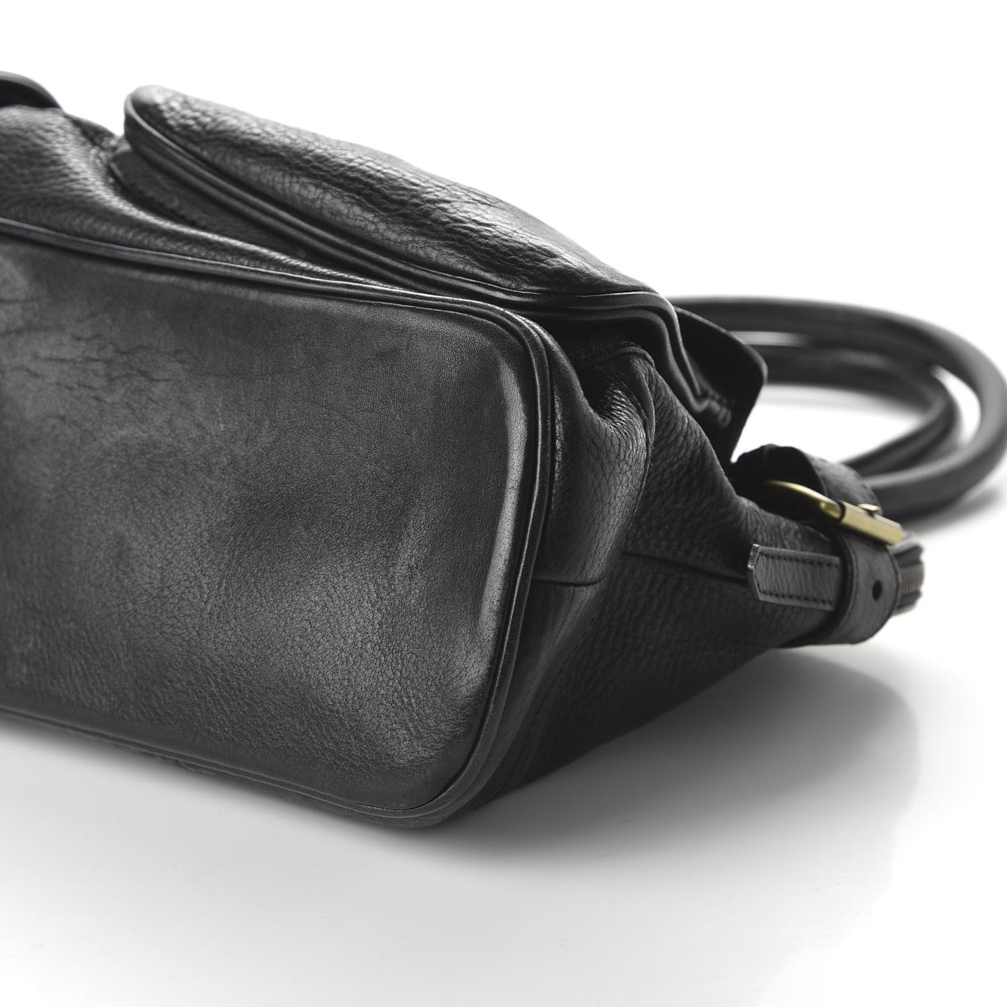 Calfskin Two Front Pocket Satchel Bag Black