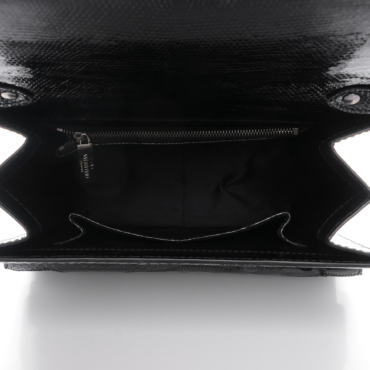 Valentino Garavani Lizard Ostrich Snakeskin Alligator Satchel Black 5 of 6