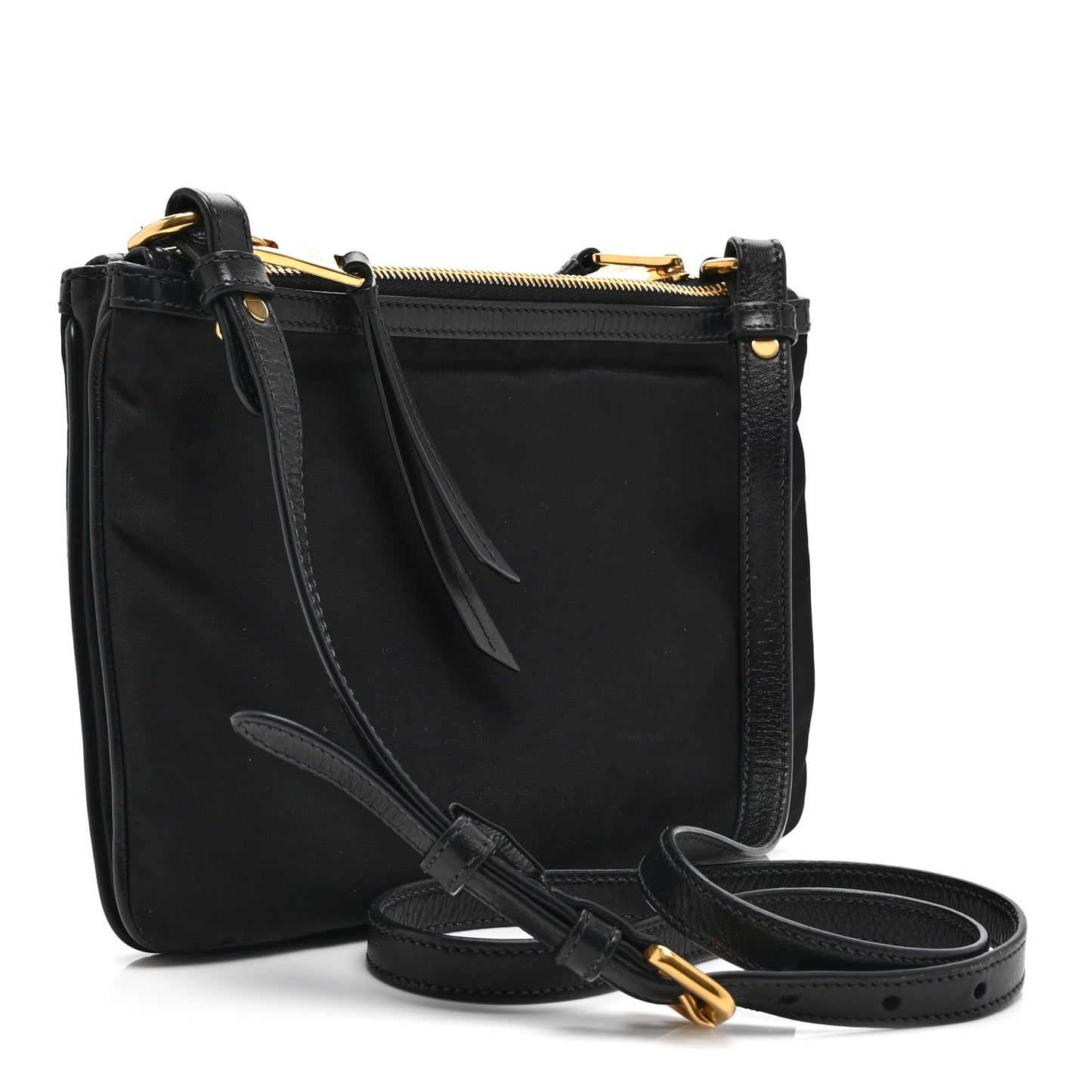 Tessuto Nylon Soft Calf Double Zip Crossbody Bag Black