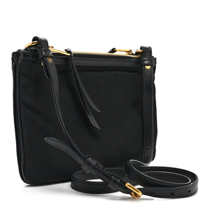 Prada Tessuto Nylon Soft Calf Double Zip Crossbody Bag Black 4 of 21