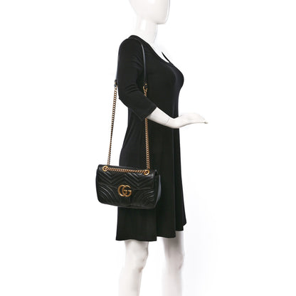 Gucci Calfskin Matelasse Small GG Marmont Shoulder Bag Black 2 of 16