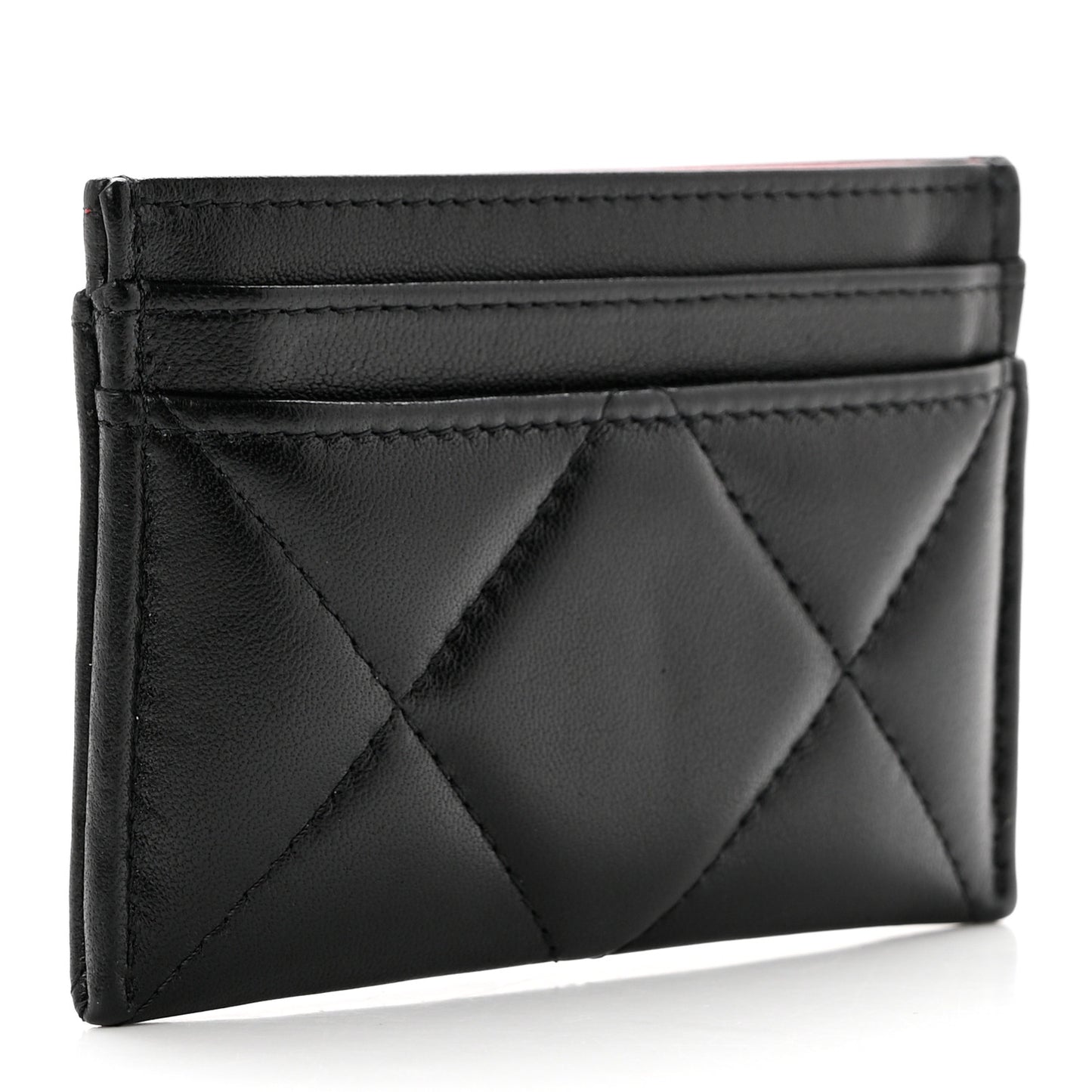 Lambskin Quilted Chanel 19 Card Holder Black