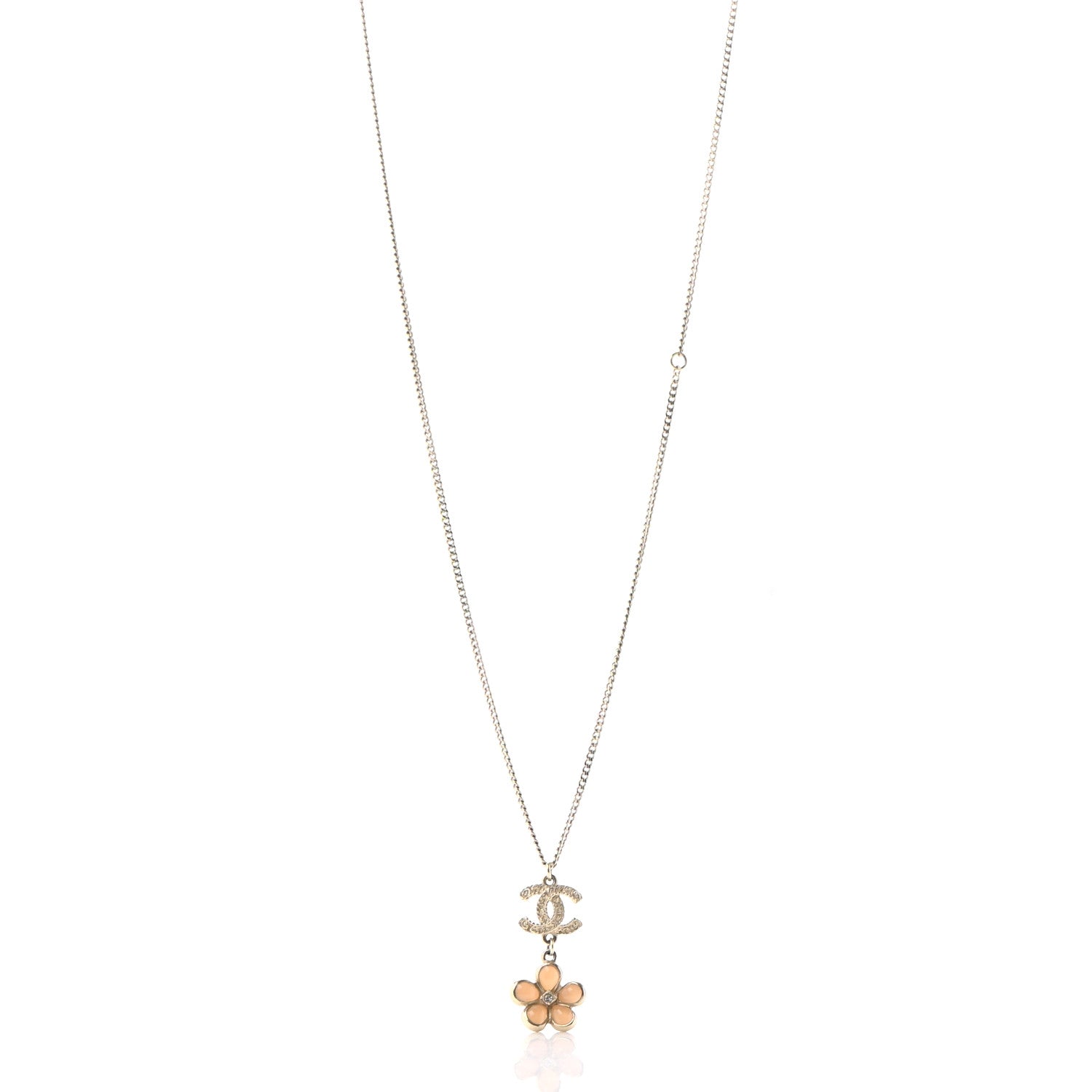 Chanel Enamel Crystal CC Camellia Pendant Necklace Beige Gold 1 of 5