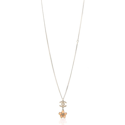 Chanel Enamel Crystal CC Camellia Pendant Necklace Beige Gold 1 of 5