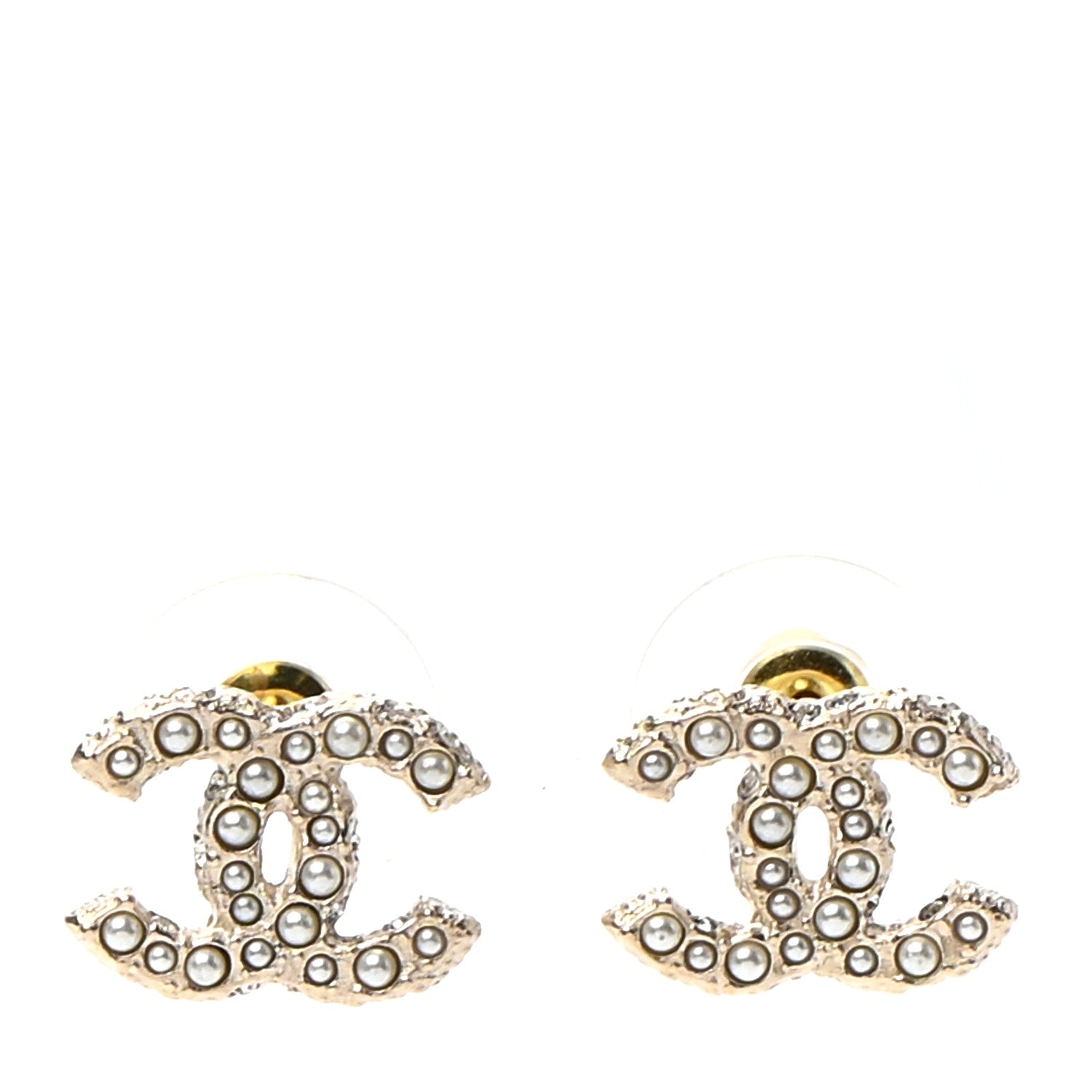 Chanel Pearl Crystal CC Earrings Light Gold 1 of 4