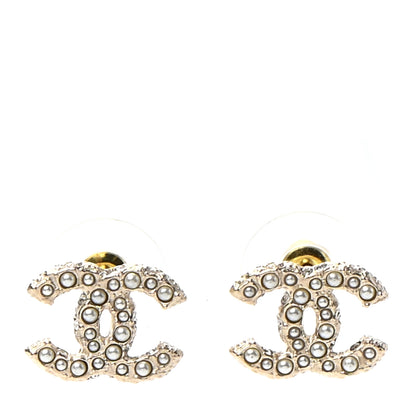 Chanel Pearl Crystal CC Earrings Light Gold 1 of 4