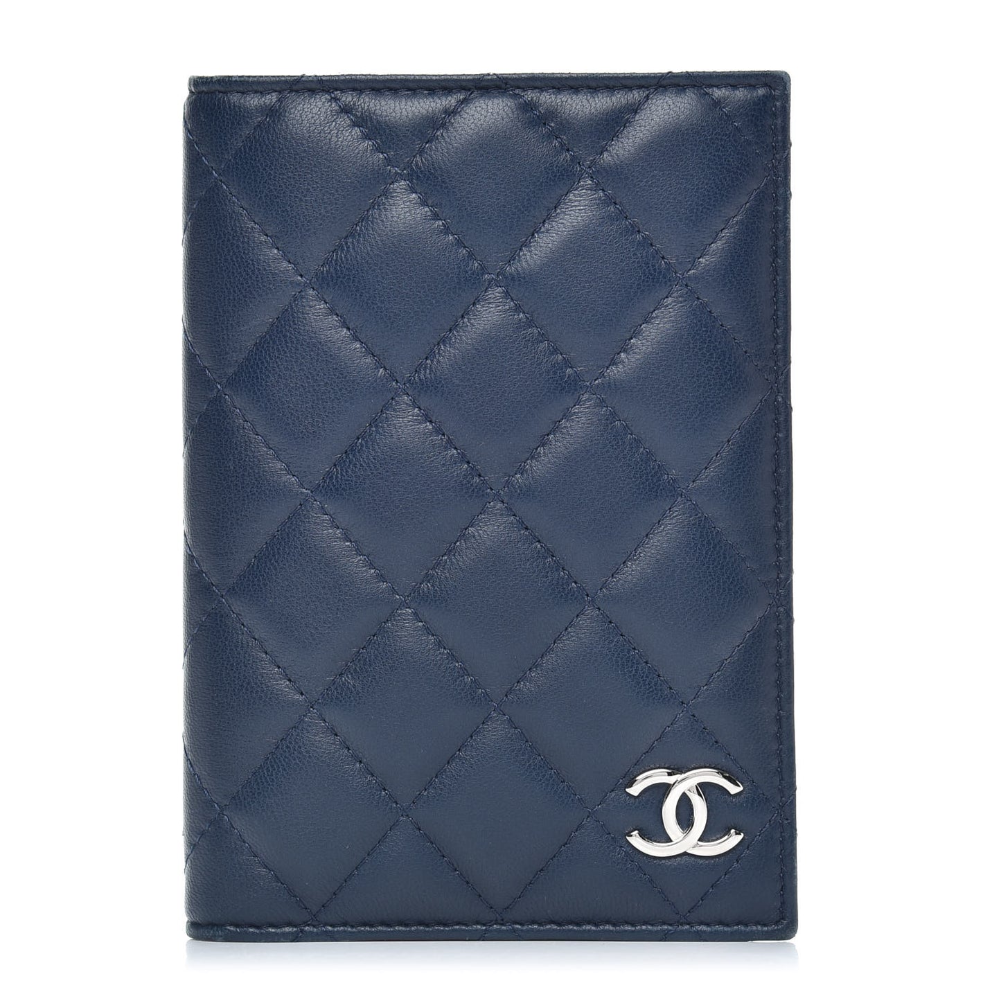 Lambskin Quilted Passport Holder Navy