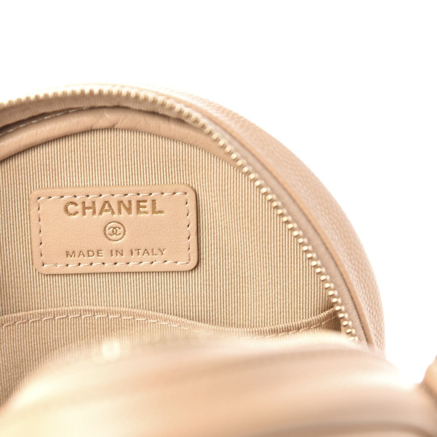 Caviar Quilted Round Clutch With Chain Beige
