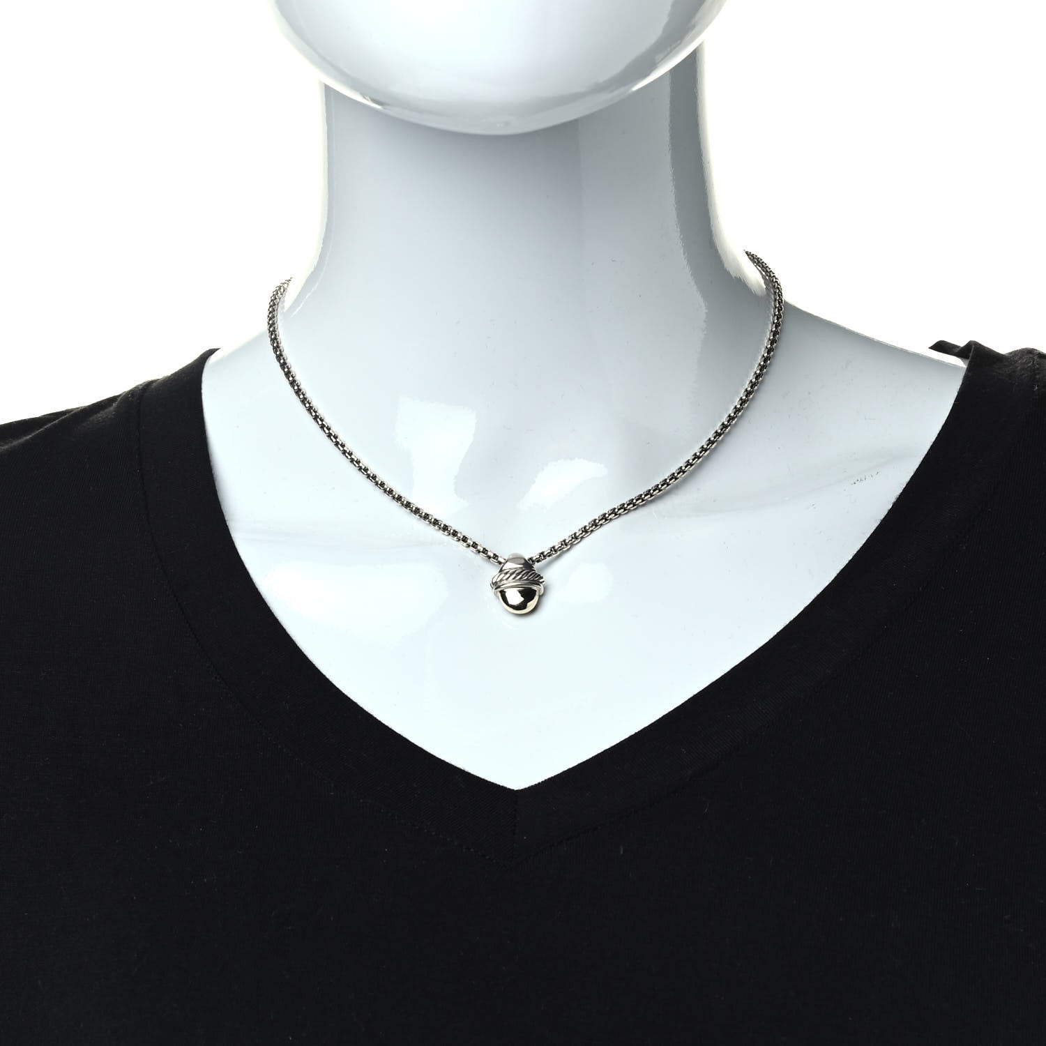 David Yurman Sterling Silver 14K Yellow Gold Acorn Pendant Necklace 2 of 5