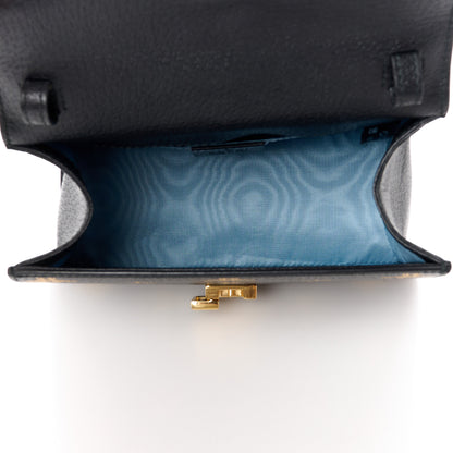 Gucci Textured Calfskin Bee Star Print Mini Sylvie Top Handle Bag Black 5 of 12
