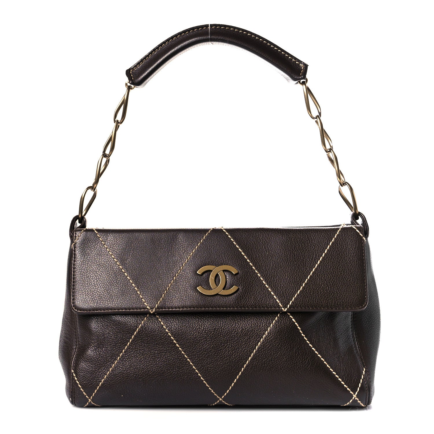 Chanel Calfskin Diamond Stitch Surpique Flap Bag Dark Brown 1 of 10