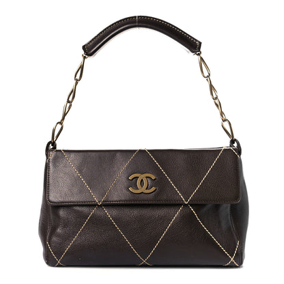Chanel Calfskin Diamond Stitch Surpique Flap Bag Dark Brown 1 of 10