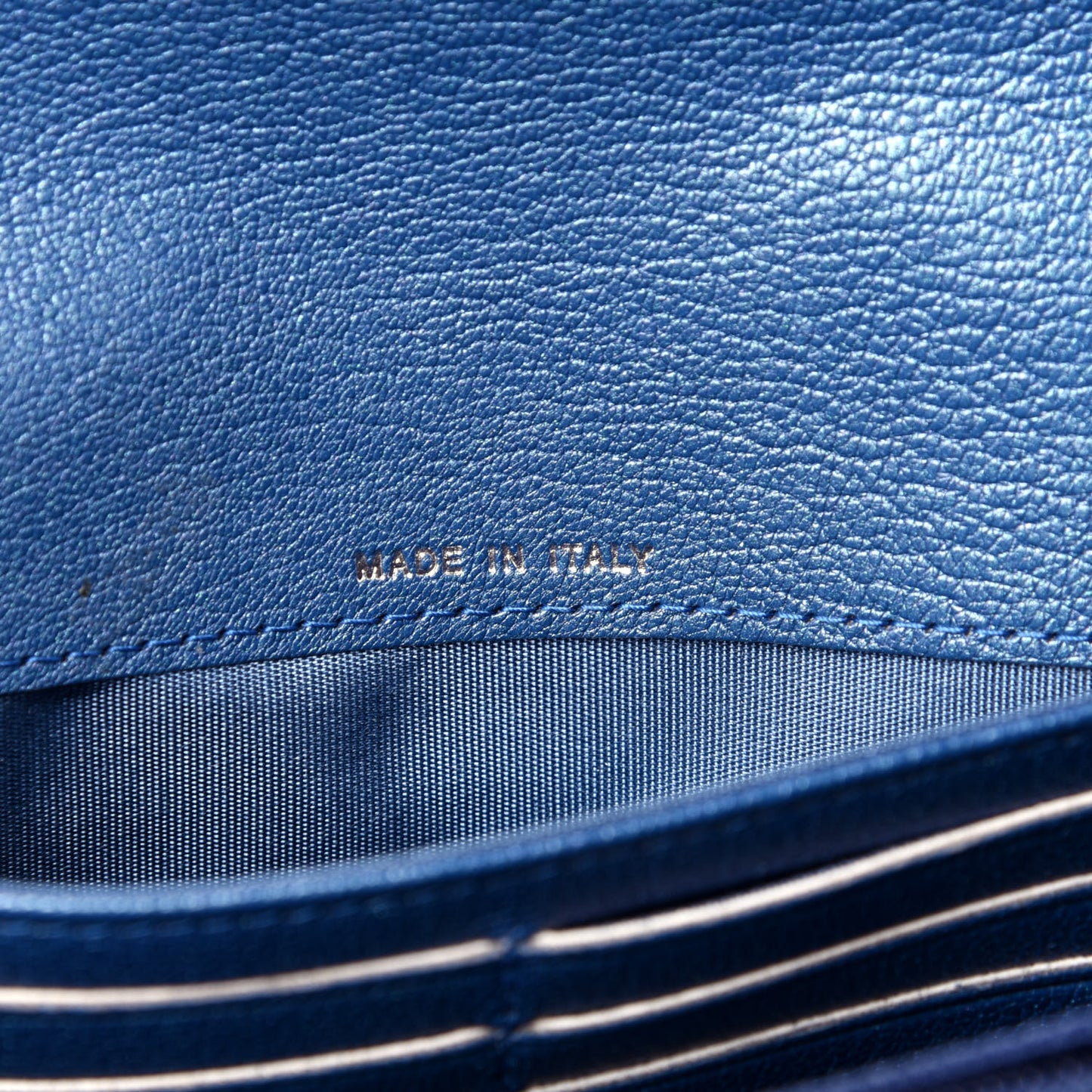 Goatskin Quilted Boy Flap Wallet Blue