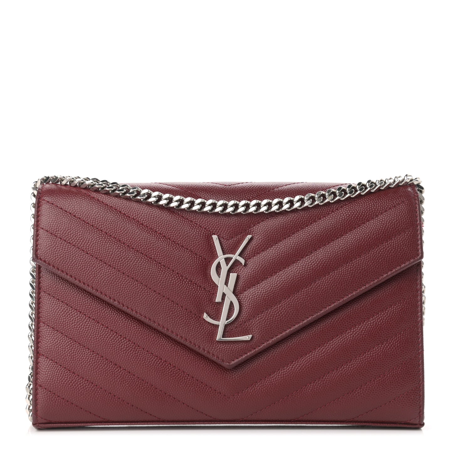 Grain De Poudre Matelasse Chevron Monogram Chain Wallet Palissandre