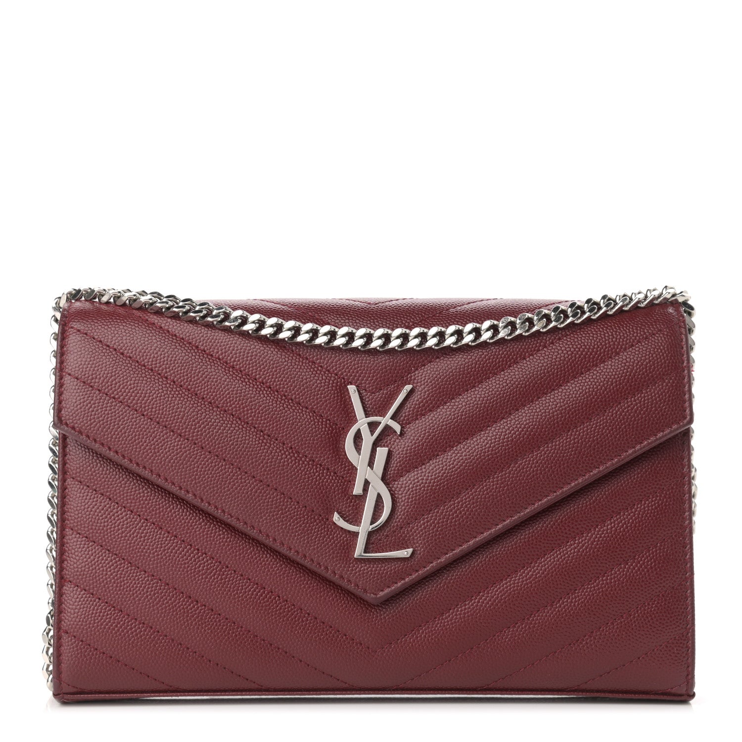 Saint Laurent Grain De Poudre Matelasse Chevron Monogram Chain Wallet Palissandre 1 of 13