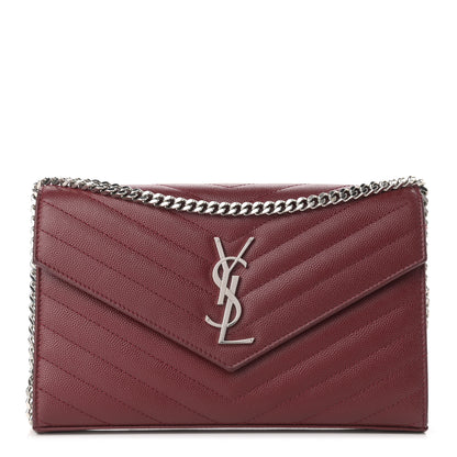 Saint Laurent Grain De Poudre Matelasse Chevron Monogram Chain Wallet Palissandre 1 of 13