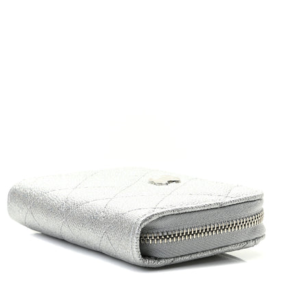 Chanel Glittered Metallic Caviar Quilted Zip Coin Purse Wallet Silver 4 of 8
