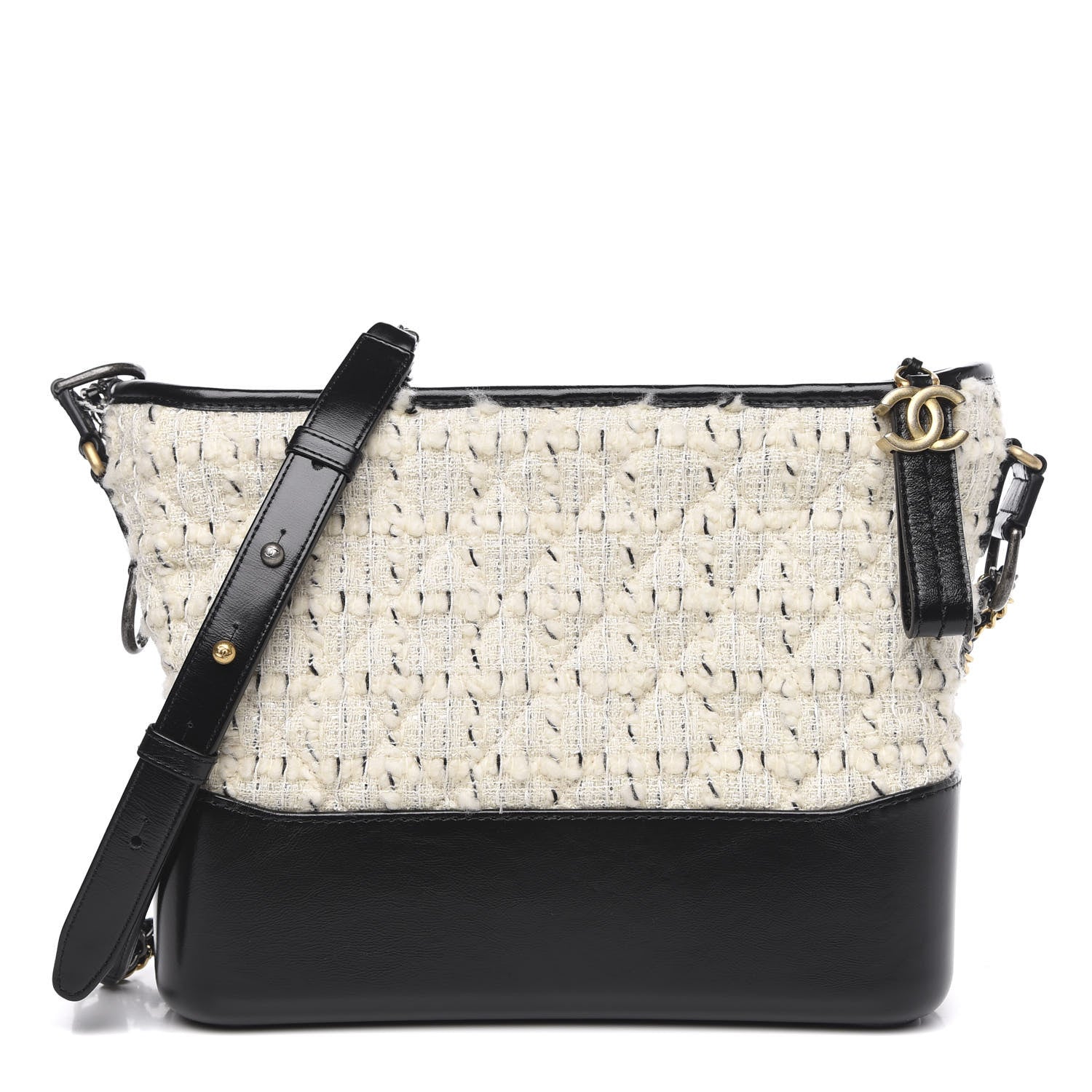 Chanel Tweed Calfskin Quilted Medium Gabrielle Hobo Ivory Black 1 of 10