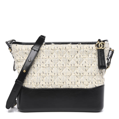 Chanel Tweed Calfskin Quilted Medium Gabrielle Hobo Ivory Black 1 of 10