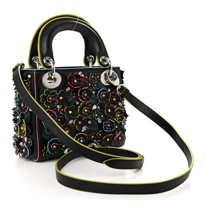 Christian Dior Lambskin Satin Sequin Floral Mini Lady Dior Black 3 of 11