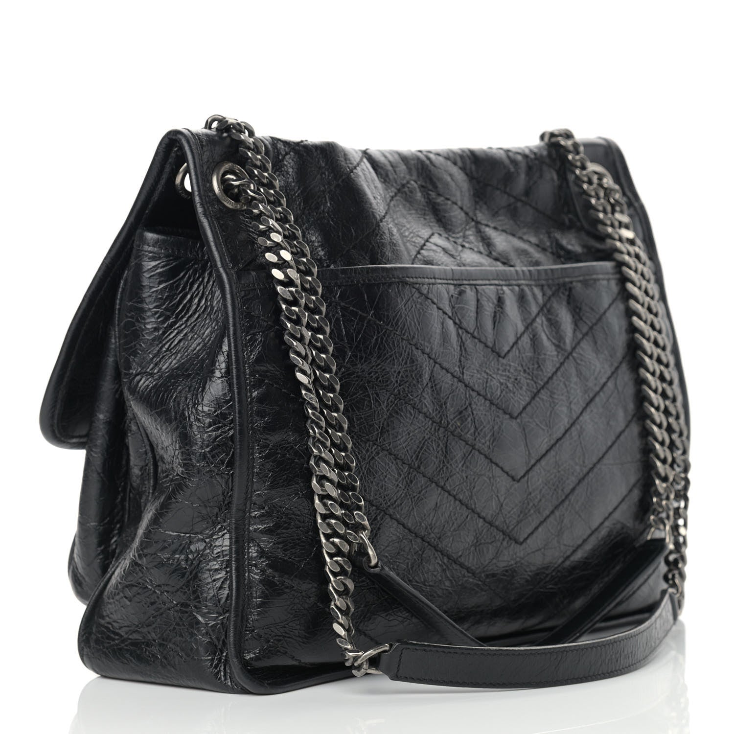 Saint Laurent Crinkled Calfskin Matelasse Monogram Large Niki Chain Satchel Black 3 of 12