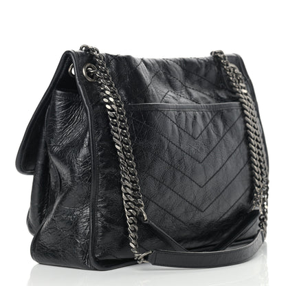 Saint Laurent Crinkled Calfskin Matelasse Monogram Large Niki Chain Satchel Black 3 of 12
