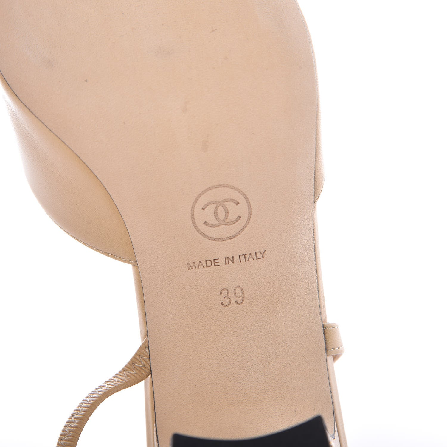 Chanel Goatskin Grosgrain Cap Toe CC Slingback Pumps 39 Beige Black 6 of 11