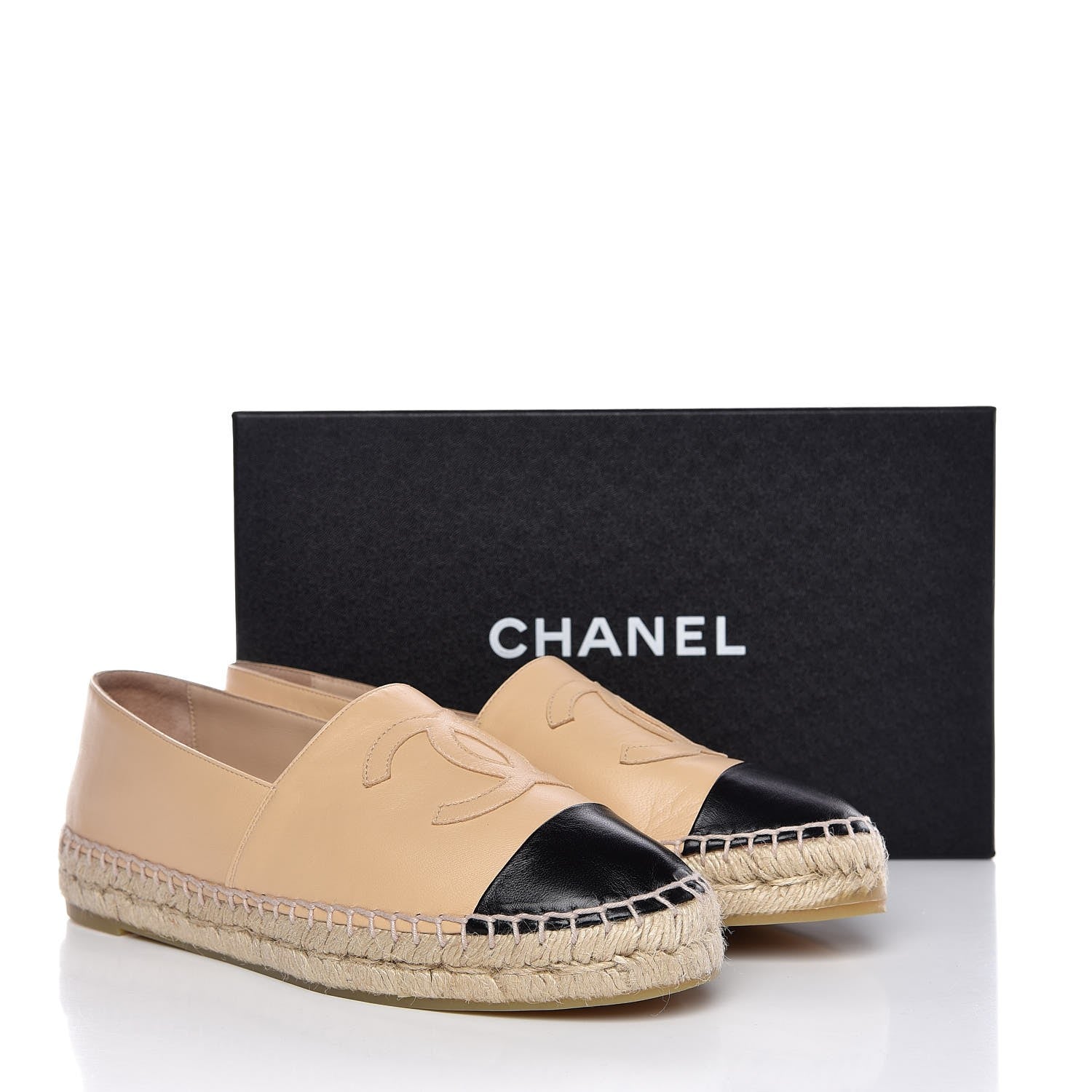 Chanel Lambskin CC Espadrilles 39 Beige Black 10 of 10