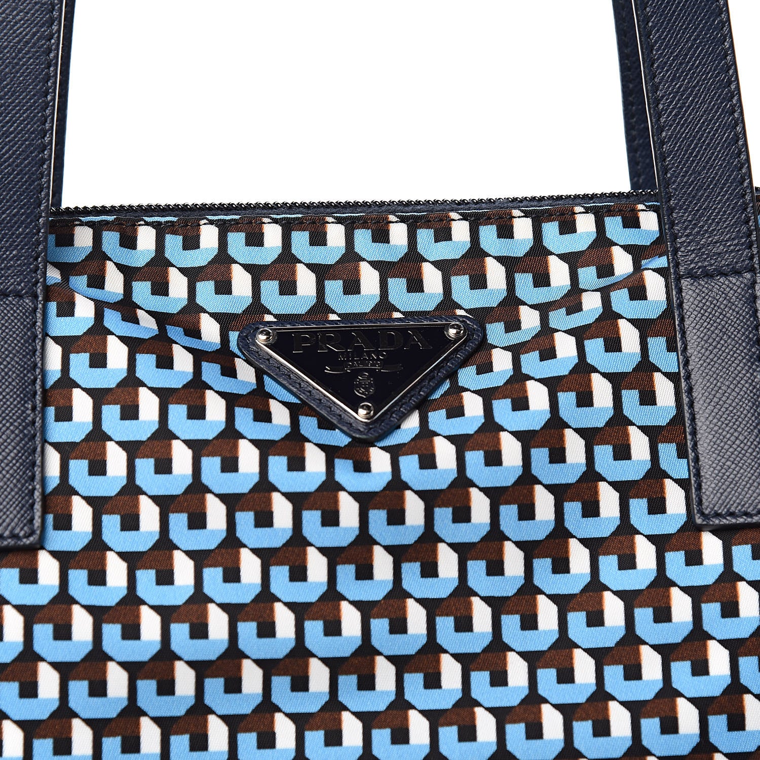 Prada Tessuto Nylon Saffiano Print Tote Azzurro 10 of 10