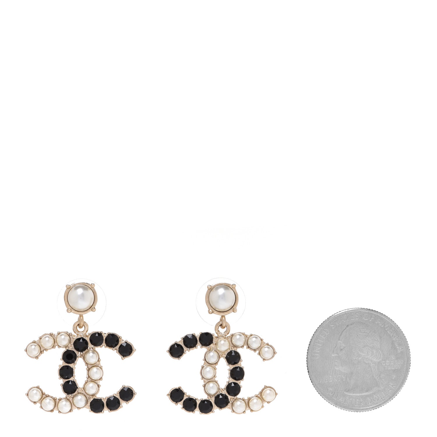 Chanel Resin Pearl CC Dazzling Domino Earrings Gold Black 2 of 5