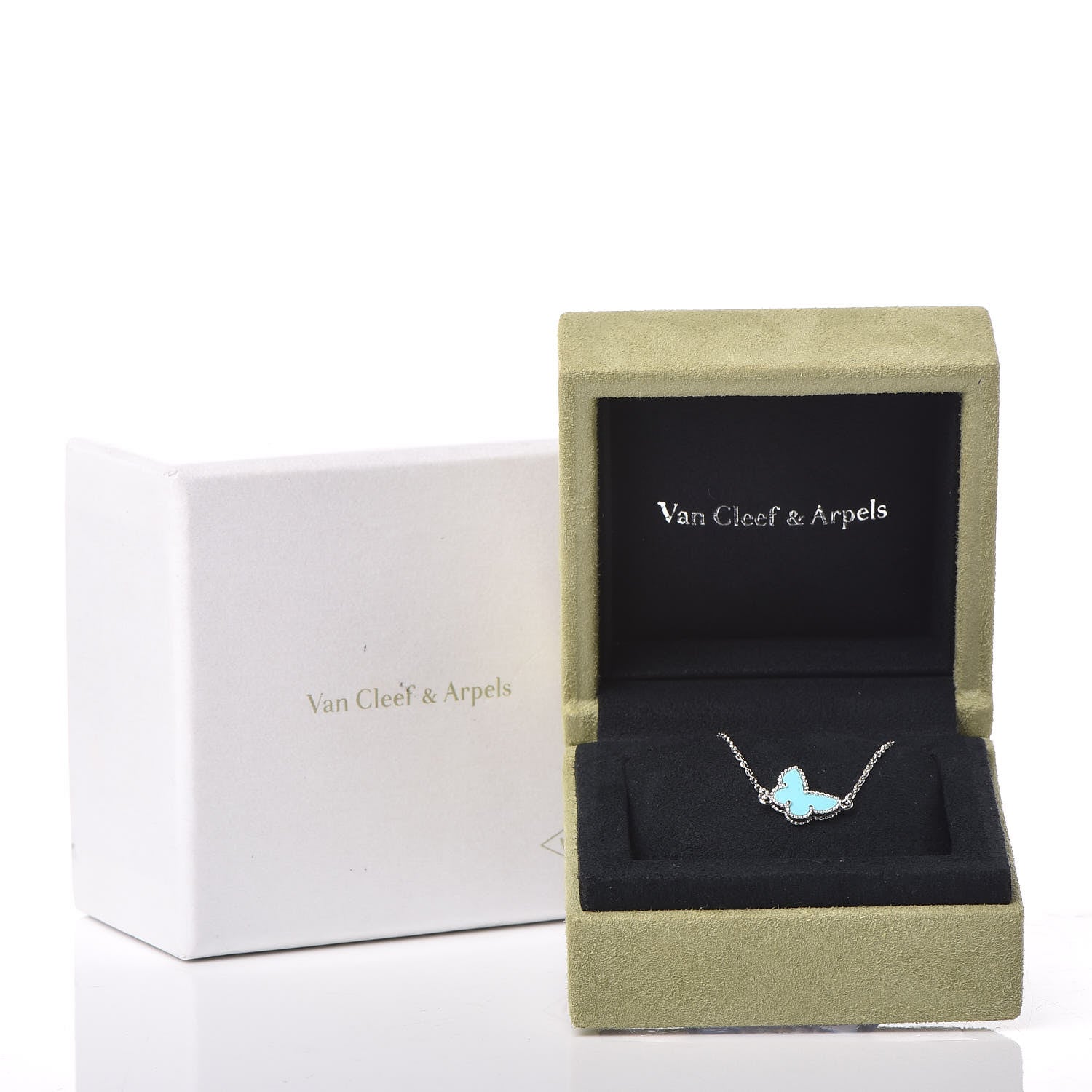 Van Cleef & Arpels 18K White Gold Turquoise Sweet Alhambra Butterfly Bracelet 7 of 7