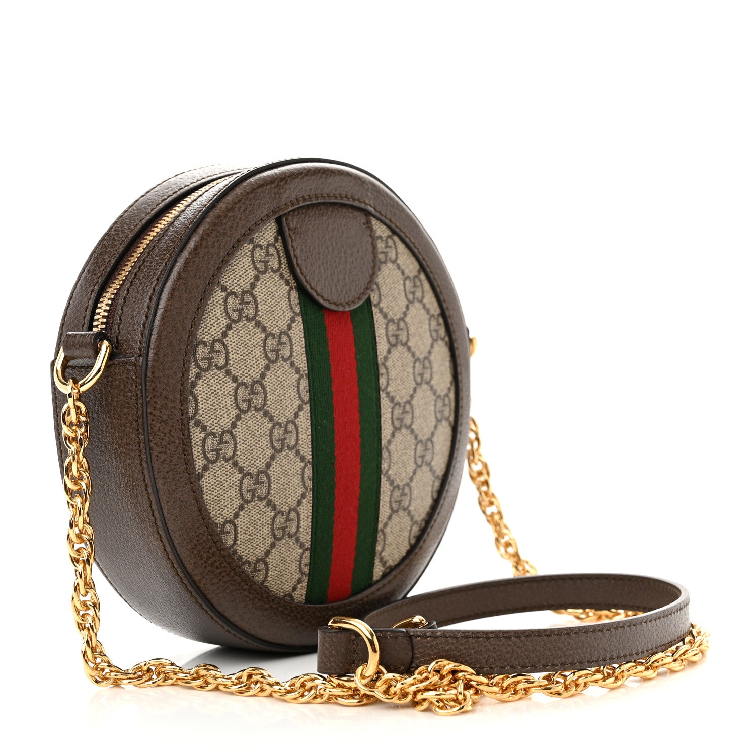 Gucci GG Supreme Monogram Web Mini Ophidia Round Shoulder Bag Brown 3 of 11