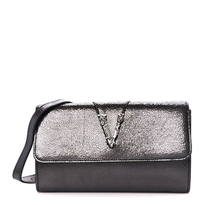 Versace Metallic Calfksin Virtus Wallet On Chain Grey 1 of 11