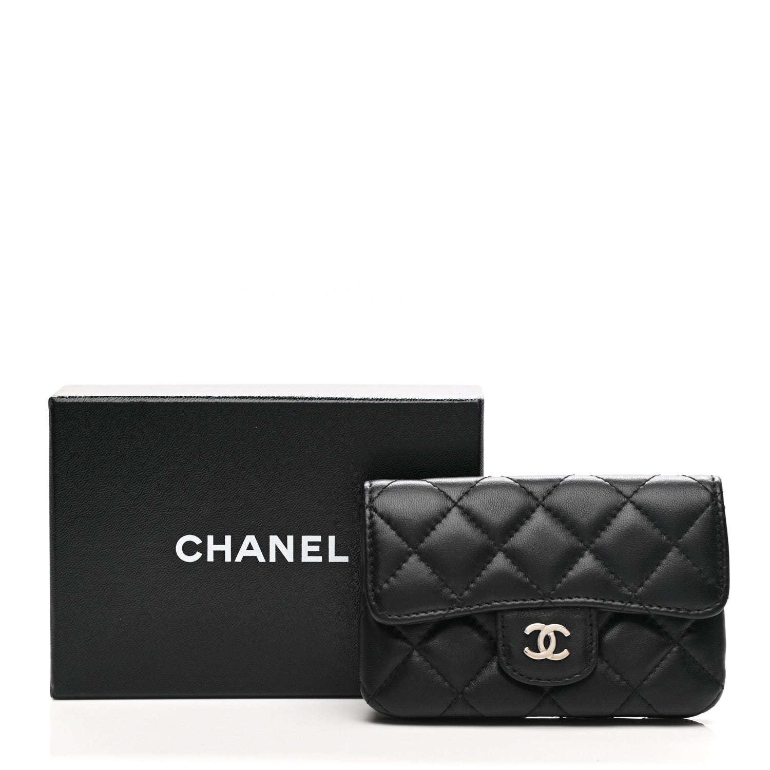 Chanel Lambskin Quilted Zip Card Holder Black 10 of 10